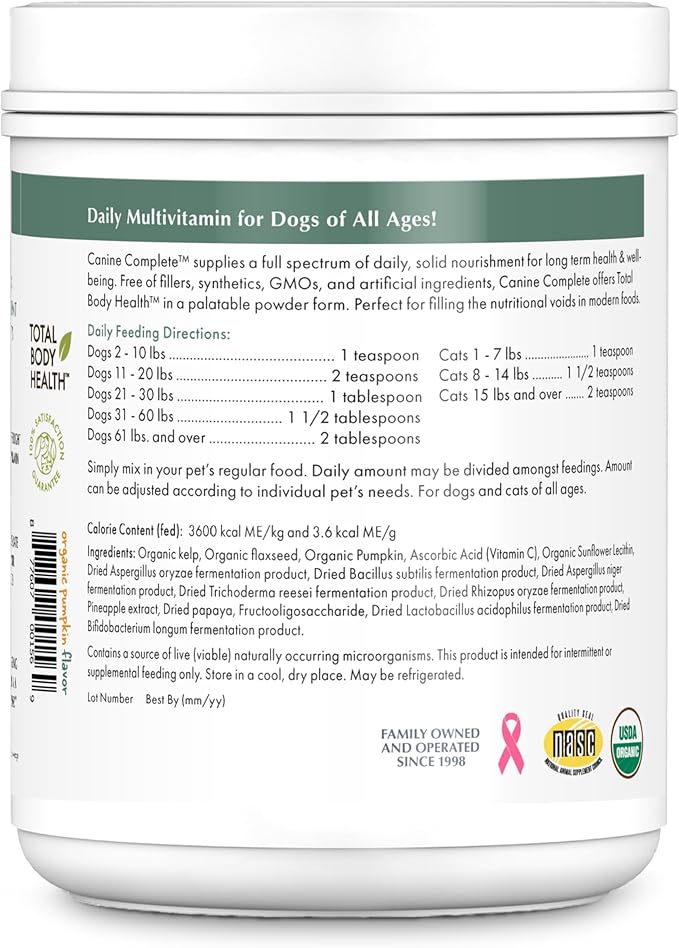 Wholistic Pet Organics Canine Complete - Dog Multivitamin Powder - 2 Lb - Daily Dog Vitamins and Supplements for Homemade Food - Immune System, Skin, Coat & Overall Health - All Breeds - 90 Scoops