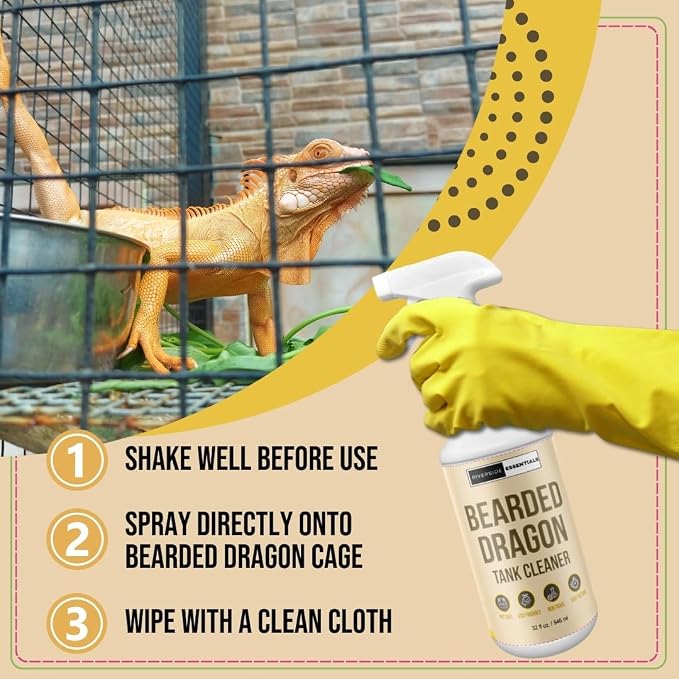 Bearded Dragon Tank Cleaner – 32oz No-Rinse Cage & Habitat Spray – Fast Odor Eliminator & Waste Remover – Pet Safe, Non-Toxic Formula – Easy Terrarium Cleaning – Made in USA