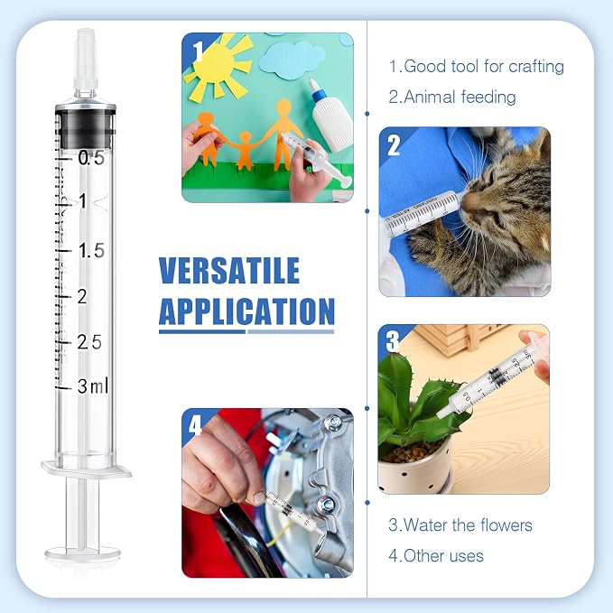 Zhengmy 100 Pack Bulk Plastic Syringe with Luer Slip Tip, Individually Sterile Sealed, Liquid Oral Syringe with Measure Scale No Needle for Pets Feeding(3 ml)