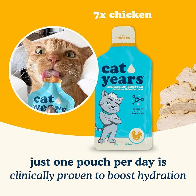 Cat Years Daily Lickable Cat Treat, Squeezable Hydration Booster, Supplement for Cats, 7-Pack, Chicken Flavor