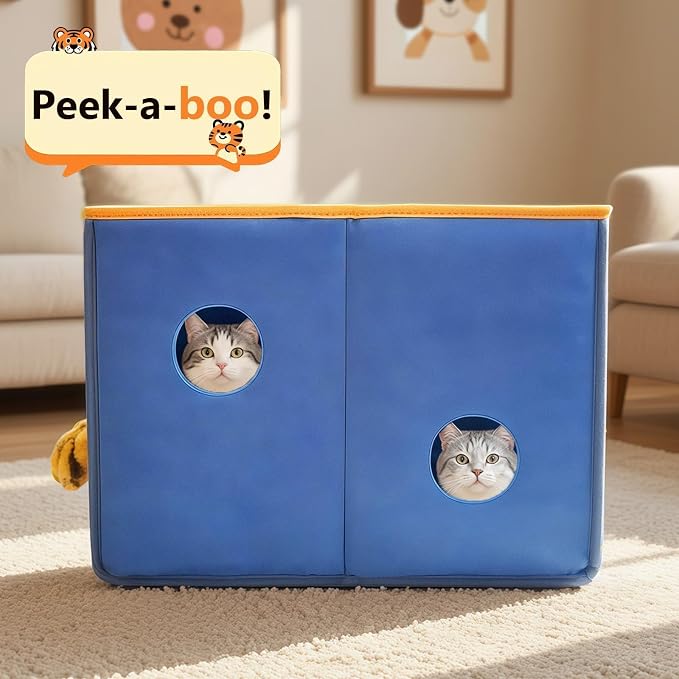 CWV Interactive Cat Toys for Indoor Cats, Kitten Toys with Scratch Pad， Cat Hideaway with Peekaboo Holes, Tiger Cat House Cave with Soft Pillow