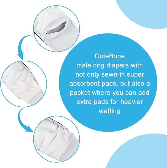 CuteBone Dog Diapers Male 4 Pack Puppy Wraps Reusable Doggie Belly Bands for Male Dogs Small Medium Large