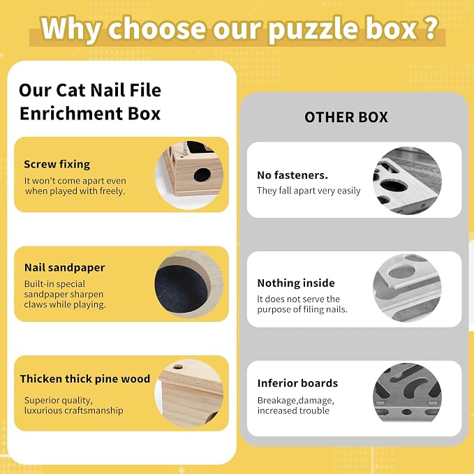 Cat Nail Care Enrichment Box, Interactive Cat Activity Box with 4 Bell Balls, 2 Catnip Balls & 1 Feather Wands, Natural Claw Care & Boredom Relief for Indoor Cats