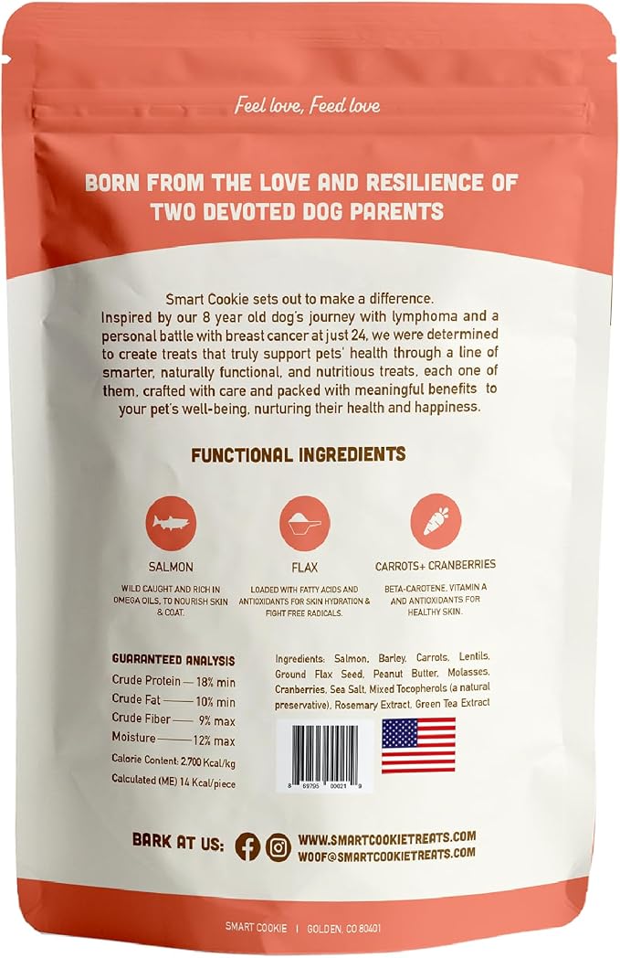 Smart Cookie All Natural Dog Treats - Healthy Skin & Coat Salmon Dog Treats - Ideal for Sensitive Stomachs or Itchy, Allergic, Dry Skin - Dehydrated, Crunchy, Human-Grade, Made in USA - 8oz, Pack of 3