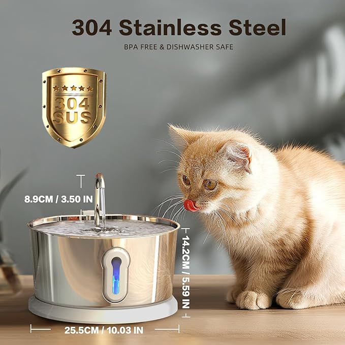 135oz/4L Battery Operated Cat Water Fountain & 8 Pack Replacement Filters & Sponges Set