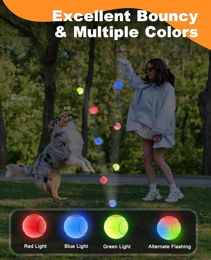 Xeuch LED Dog Ball Rechargeable, Light Up Dog Ball Toys, Bounce-Activated Durable Fetch Ball, Natural Rubber, Unique Scent, 2.5 inches, for Small & Medium Dogs (Orange)