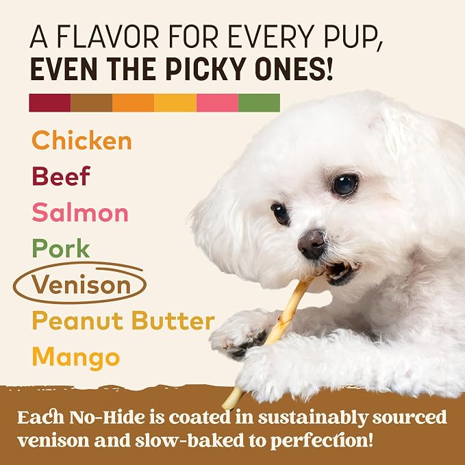 Earth Animal No Hide Stix - Long Lasting Rawhide Free Small Dog Chews Sticks, Venison - 30 Count