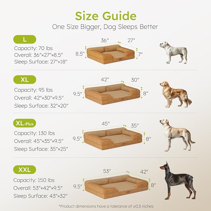 CWAWZ Extra Large Dog Bed, Orthopedic Dog Beds with Cooling Gel Memory Foam, Waterproof XL Pet Bed with Removable Washable Cover, 42" Pet Sofa Couch Dutch Velvet with Bone Toy, Brown