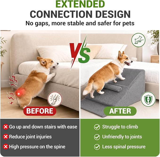 6 Pack Dog Ramp for Stairs for Small & Senior Dogs and Cats | Anti-Slip Bump, Washable Cover, Self-Sticky Pads, Safe Climbing