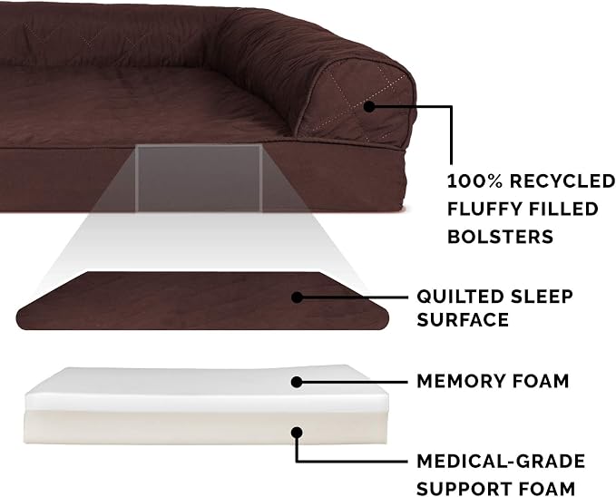 FurHaven Supportive Memory Foam Sofa Dog Bed with Washable & Removable Cover - Quilted - Coffee, Dogs Dogs Up to 125 lbs - Jumbo Plus XXL