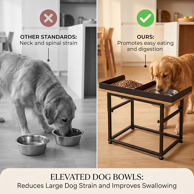 Raised Dog Bowl for Large Dogs,Elevated Dog Bowls Steel Dog Bowls for Food & Water (DB08-Black, 21.6inch 8L)