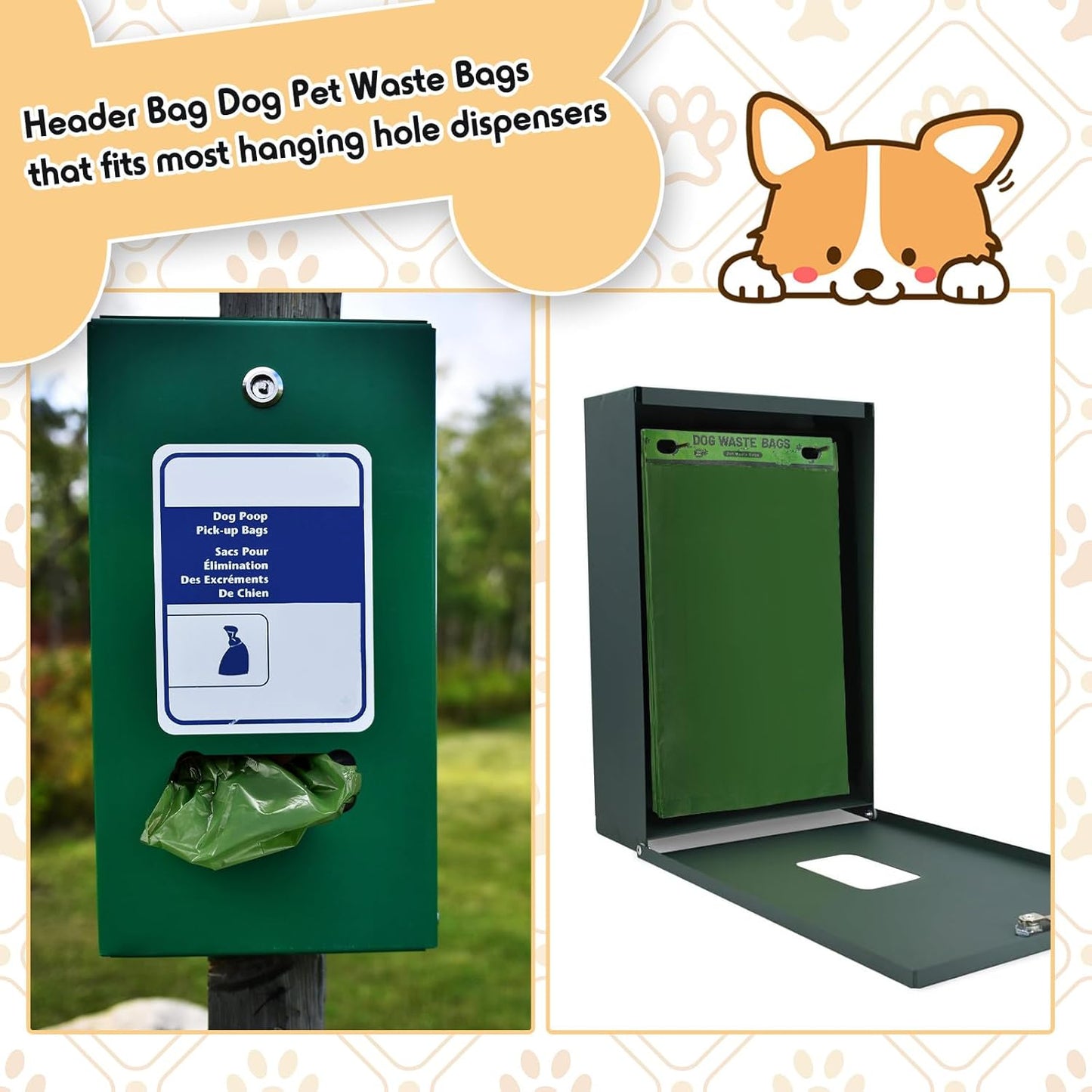 Ireer 5000 Pcs 50 Counts 5000 Pcs Header Bag Bulk Dog Pet Waste Bags Poop Easy Single Pull for Poop Dog Waste Station Fit Hang Hole Dispenser Home Outdoor (Green)