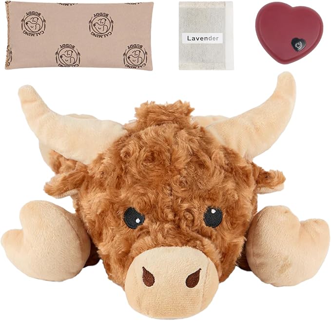 Cow - Puppy Heartbeat Toy for Anxiety Relief with Reusable Heat Pack and Lavender, Sleep Aid for Dogs, Plush Comfort Toy for All Breads