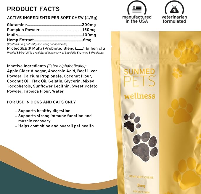 Sunmed Wellness Chew for Dogs with Pumpkin & Hemp Extract – Supports Digestive Health, Wellness & Balance – All-Natural, Safe & Tasty Chews for Dogs – 40ct