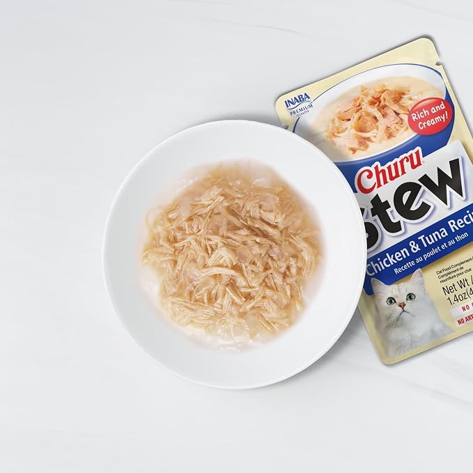 INABA Churu Stew for Cats, Side Dish Pouch with Vitamin E, 1.4 Ounces per Pouch, 24 Pouches, Chicken & Seafood Variety