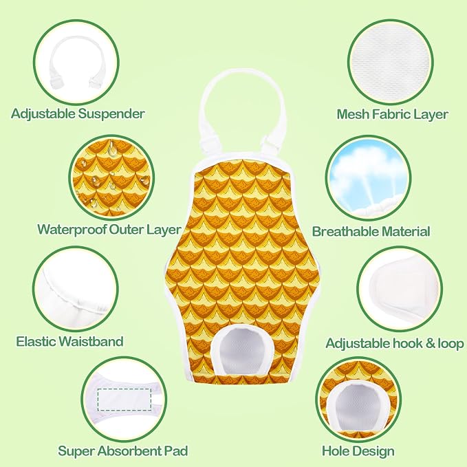 3 Pack Washable Female Dog Diapers with Adjustable Suspender, Reusable Sanitary Panties for Dogs in Heat, Leak-Proof Design for Small Dogs