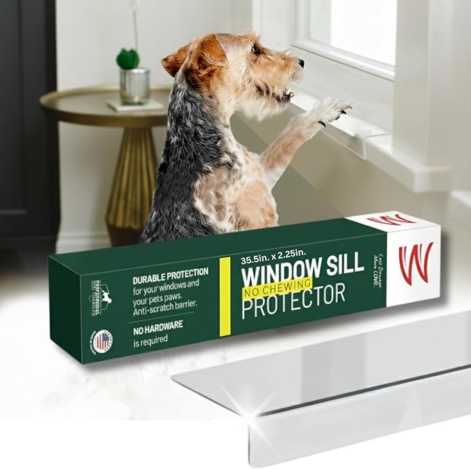 CLAWGUARD Plexiglass Window Sill Protector – Thick Crystal Clear Window Sill Cover & Extender – Window Ledge Protector for Dogs & Cats (35.5in. x 2.25in.)