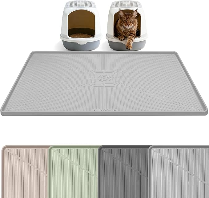 Silicone Cat Litter Mat, 45" x 30" Extra Large Litter Trapping Mat for Litter Box, Leak-Proof, Non-Slip, Kitty Litter Mats with Soft Texture for Floor, Keeping The Floor Clean (Light Grey)