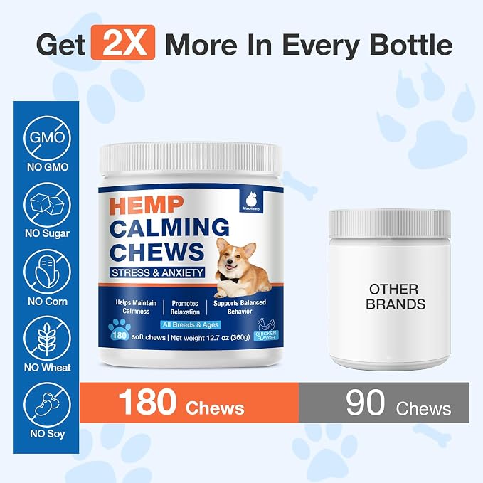 Calming Chews for Dogs - Advanced Неmр Dog Calming Chews- Anxiеty Rеlief Treats for Composure, Separation, Barking, Thunderstorms, Stress Rеlief - Hiр and Jоint Supplement -180 Soft Treats