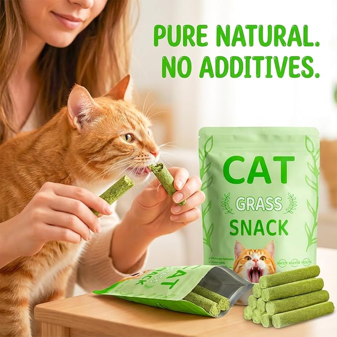 Cats Toy 18Pcs Cat Grass Treat Freeze Dried Catnip Stick Kitten Chew for Removal Hairballs Kitty Dental Care for Cleaning Teeth Indoor Snack