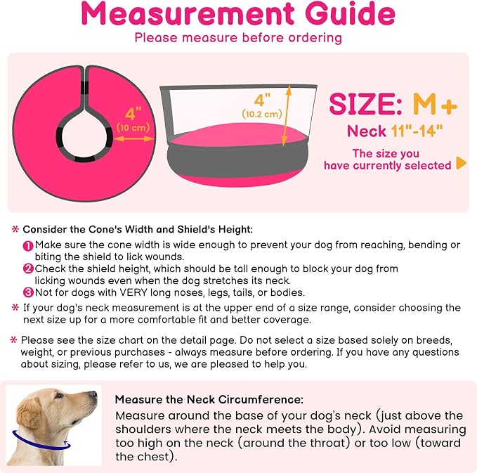 BARKLESS Dog Donut Collar, 2-in-1 Inflatable Dog Collars for After Surgery to Stop Licking Wounds, Patented Protective Donut Cone with High Shield for Small and Medium Pets (Hot Pink, M+)