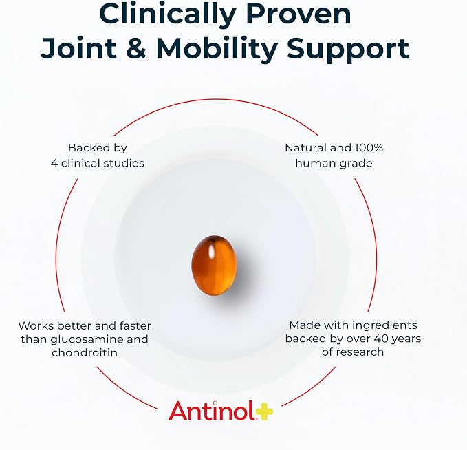 Antinol Plus, Mobility, Hip, and Joint Supplement for Dogs, Green-Lipped Mussels and Krill Oil - Dog Joint Supplement, Better and Faster Than Glucosamine and Chondroitin, 60 Soft Gels