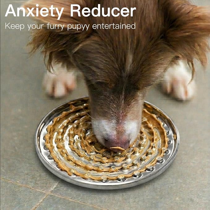 Double Wall Stainless Steel Lick Mat for Dogs & Cats, Chew Proof Slow Feeder for Anxiety Relief & Puppy Enrichment, Non-Slip, Whisker Friendly, Dishwasher Safe Licking Pad [1Pack]