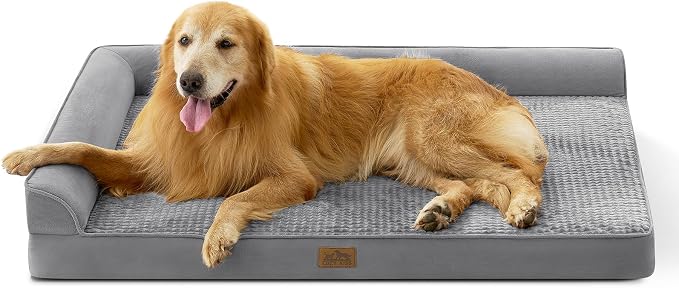COZY KISS Orthopedic Dog Bed for Extra Large, XXL Dogs Bed, L Shaped Foam Anti-Slip Bottom Giant Pet Cat Sofa with Washable Cover, Suitable for Pet Up to 150 lbs, 48x32x7.5 inch, Grey