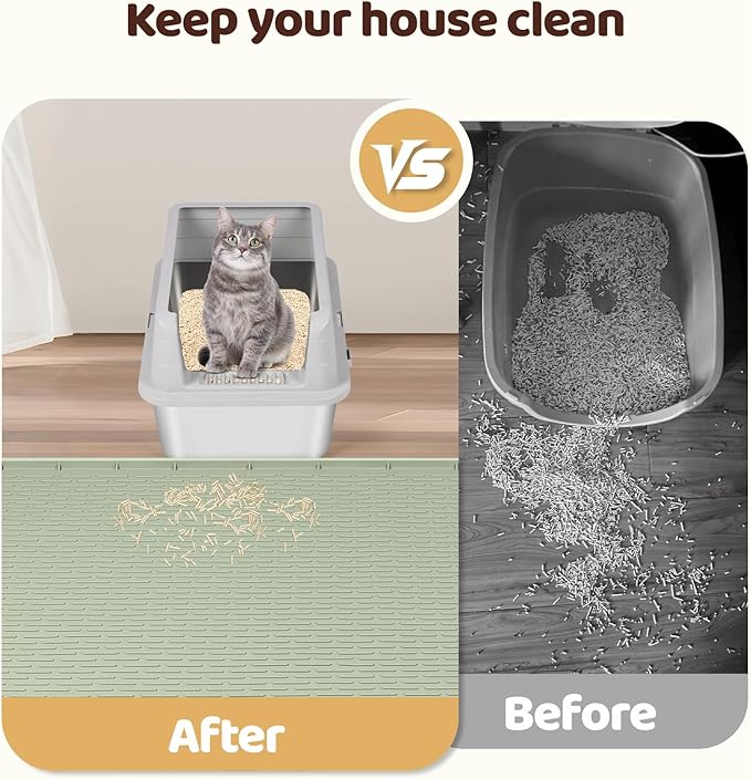 Cat Litter Mat, XXL Extra Large 70" x 45" Silicone Mat Litter Trapping Mat for Scatter Control, Soft on Kitty Paws, Easy to Clean (Green)