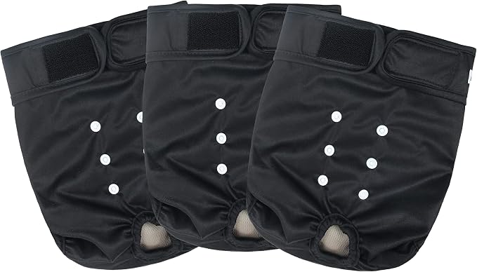 Washable Female Dog Diapers - Premium Reusable Diapers for Doggie in Heat - Highly Absorbent Dog Diapers Female for Pet Incontinence with Adjustable Snaps(Black, XXL)