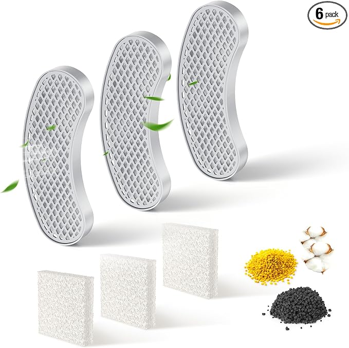 3-Pack Cat Water Fountain Filters Replacement & Sponges, 2~3 Months Using Time, Updated 6-Layers Filttration, Compatible with Petlipo Cat Fountains (3 Filters+3 Sponges)