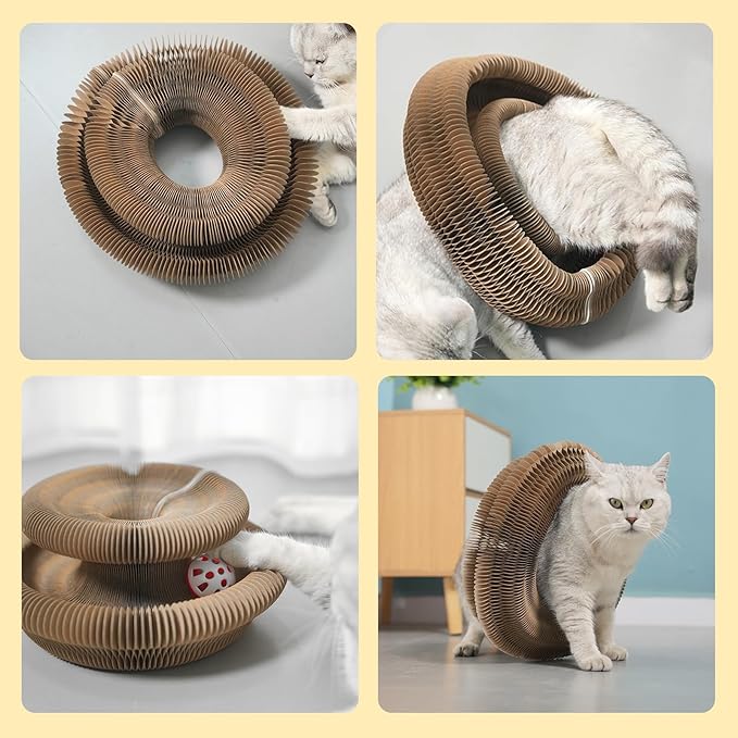 3PCS Kitty Curls Cat Toy,Magic Organ Cat Toy,Cat Scratcher for Grinding Claw Cardboard Cat Toys,Interactive Scratch Pad with Toy Ball,Durable Eco-Friendly Ring for Play, Chase & Scratch
