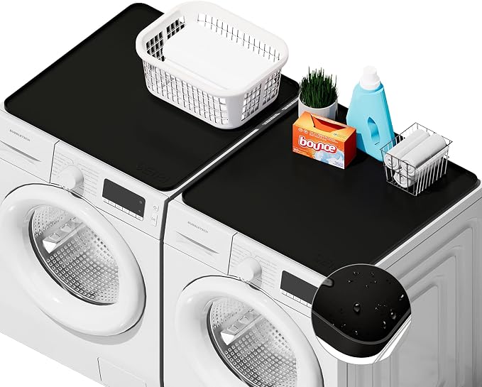 2 PACKS SEIRI Washer and Dryer Topper, 26" x 26" Silicone Dryer Top Protector Mats for Flat Top Surface Cover and Front Load Washing Machine Non-Slip Waterproof Laundry Topper Mat Large (Black)