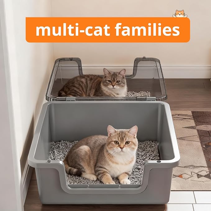 Oneluck XXL Covered Cat Litter Box with Scoop,Easy to Clean,Extra Large Non-Stick Pan for Multi-Cat Households (21" L x 21" W x 16" H)