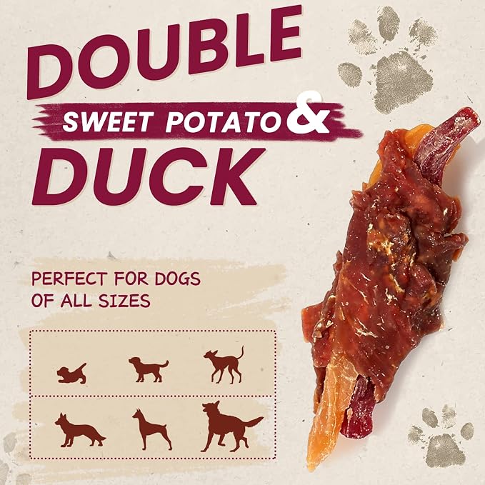 PAWUP Duck & Sweet Potato Dog Treats, Chicken Wrapped Cod Skins, Healthy Chews Snack, High in Protein