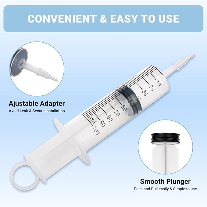 100ml Large Syringe, Plastic Syringes for Liquid with Tip Adapter, Epoxy Syringe for Scientific Labs, Oil Transfer, Plant Watering & Refilling, Individual Sealed, 5 Pack