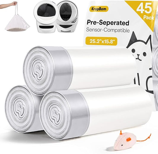 45 Pack Cat Litter Box Robot 5/4/3 Waste Bags,Transparent, Self Cleaning Litter Box Liners Bags for Most Automatic Cat Litter Boxes，Pre-Separated, Heavy Duty, 9-11 Gallon Capacity