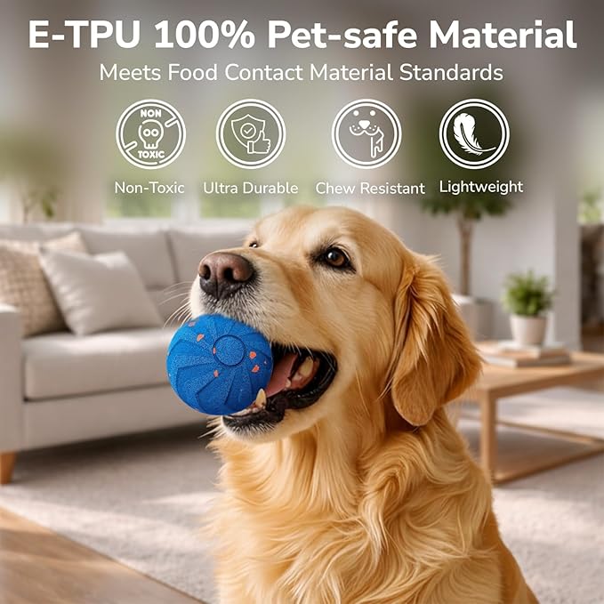Smart 2-Mode Automatic Rolling Bouncing Dog Toy - Small, Medium, Large Giant Dogs - IPX7 Waterproof Chew-Resistant E-TPU - USB-C Fast Charging - Boredom & Anxiety Relief