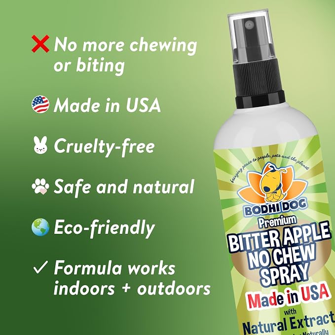 Bodhi Dog Bitter Apple No Chew Spray - Natural Training Aid for Dogs & Puppies - Discourages Pet from Chewing and Biting on Furniture, Shoes, Plants & More - Safe, Humane - Made in USA (8 Fl Oz)