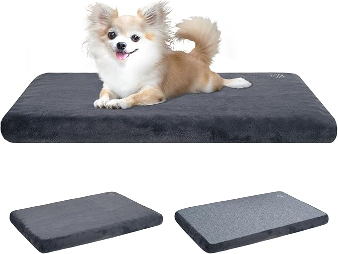 EMPSIGN Stylish Dog Bed Mat Dog Crate Pad Mattress Reversible (Cool & Warm), Water Proof Linings, Removable Machine Washable Cover, Firm Support Pet Crate Bed for Small to XX-Large Dogs, Grey