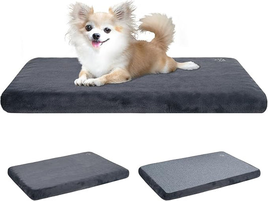 EMPSIGN Stylish Dog Bed Mat Dog Crate Pad Mattress Reversible (Cool & Warm), Water Proof Linings, Removable Machine Washable Cover, Firm Support Pet Crate Bed for Small to XX-Large Dogs, Grey