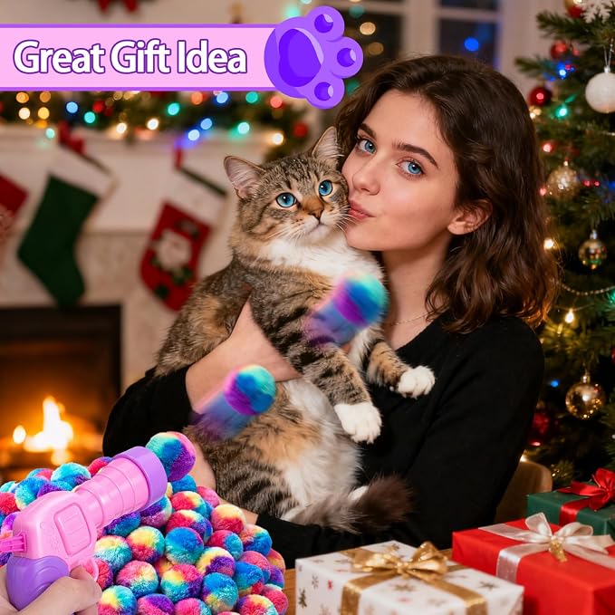 Mity rain 51PCS Cat Ball Launchers & Pom Pom Balls Interactive Cat Toy Set – Safe Soft Plush Kitten Toys for Indoor Cats, Fun Kitten Toys for Endless Active Play
