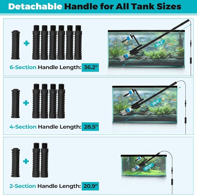 fishkeeper Electric Aquarium Gravel Cleaner, 8 in 1 Automatic Fish Tank Cleaner Kit Gravel Vacuum for Fish Tank, for Change Water/Wash Sand/Water Filter/Water Circulation (30W 480GPH)