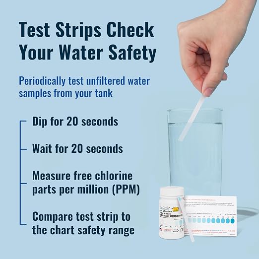 Drinking Water Essentials Kit - 200 Aquatabs Water Purification Tablets + 50 Chlorine Test Strips - for Boat and RV Tanks - By Aquamarine Water Solutions