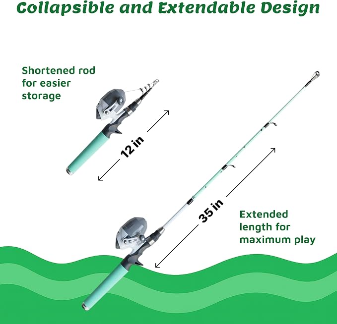 Meowy Cat Wand Toy – Cat Fishing Pole Toy with Reel The Cat Fish Fishing Rod, Telescopic Fiberglass Interactive Teaser Wand for Indoor Cats with Catnip Dental Mesh Attachments