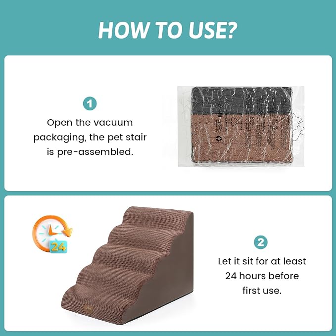 COZY KISS Extra Wide Dog Stairs 19.7" Width, Large Pet Step for Small Medium Dog, Puppy or Cat, Ramp for High Bed or Car, High Density Foam Ladder, Stable, 5 Step, 19.7x33x22.4 inch, Brown