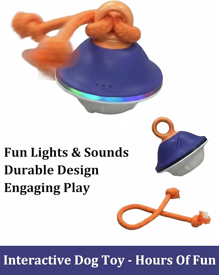Smart Interactive Dog Toys, 3 Play Modes Smart Moving Bouncing Dogs Ball with Rope, Moving Dog Toy Ball with RGB Lights, Stimulating Sound, Voice Recording, Automatic Dog Toy for Medium & Large Dogs