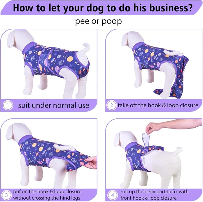PetWarm Dog Protective Suit, Cone of Shame Alternatives, Bodysuit for Abdominal Affected Areas Sensitive Skin Areas Anti-Licking Soft, Dog Bodysuit for Small to Large Dogs, Galaxy Pattern, Purple, XL