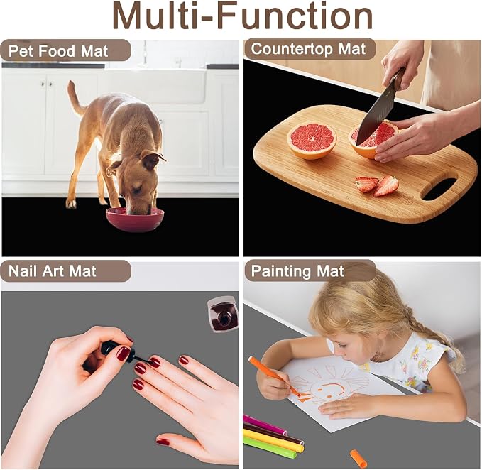 47.3''x23.6''(120cmx60cm) Extra Large Silicone Mat for Kitchen Counter, 1.5MM Thick Non-Slip Heat Resistant Countertop Protector, Waterproof Durable Kitchen Mat for Countertops, Translucent Black