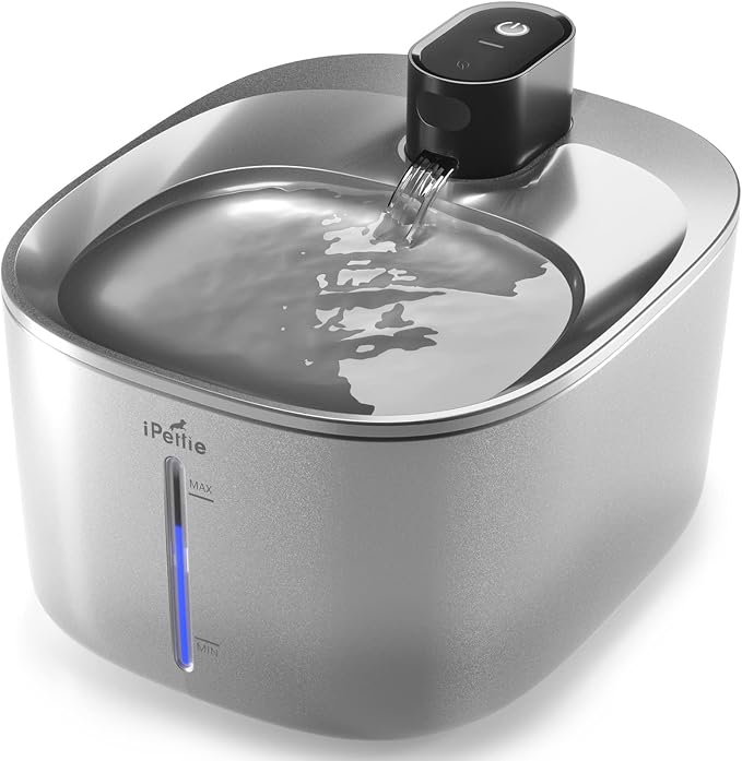iPettie Runway Stainless Steel Cat Water Fountain, 1.1 Gal/4.0L Large Capacity, 5-Stage Water Filter, Black